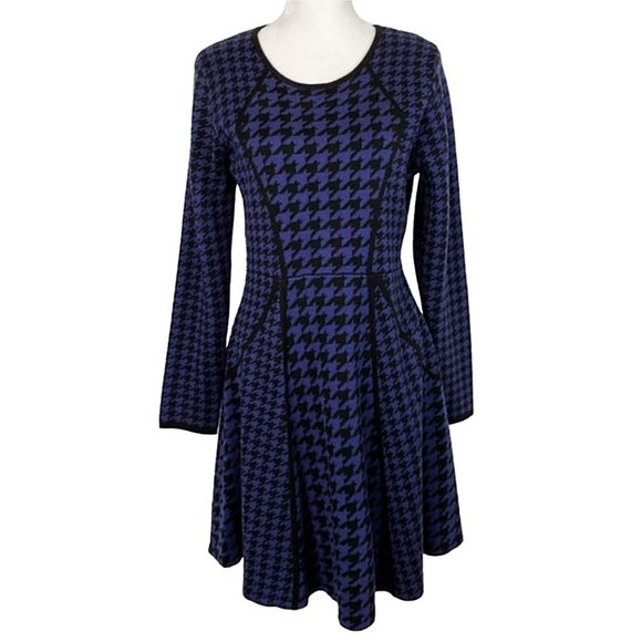 Calvin Klein Dresses & Skirts - CALVIN KLEIN Purple Houndstooth Fit & Flare Sweater Dress